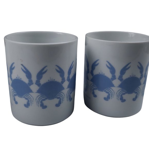 Goudchaux Maison Blanche Blue Crab Coffee Mugs Vintage 1980s Set 2 - Picture 4 of 10